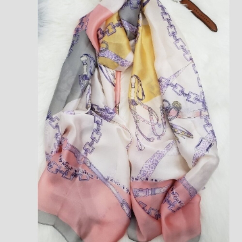 Gorgeous Silk like Multi Color Pink White and Gray Scarf